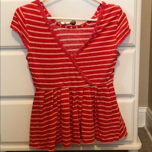 Free People coral and tan striped top